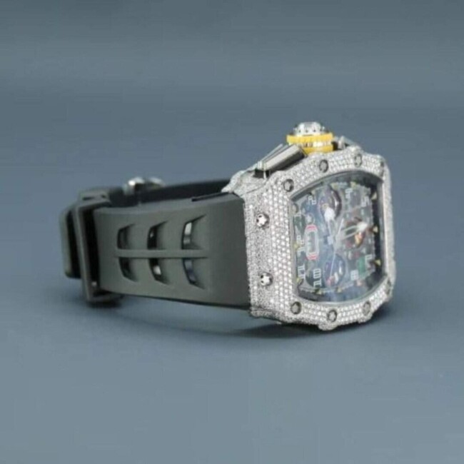 Moissanite Iced Out Chronograph Watch with Silicone Band - Image 6