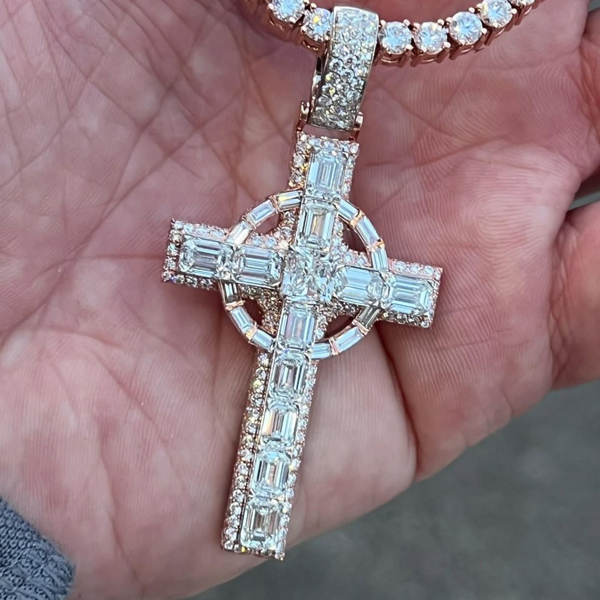 4 mm Tennis Chain with cross pendant diamond cut Cuban link chain