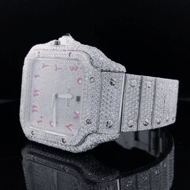 Stainless Steel Diamond-Cut VVS Moissanite Watch - Image 4