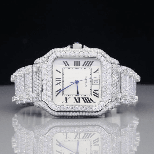 Bold 44mm Men’s Iced Out Watch Featuring White Gold Plating - Image 2