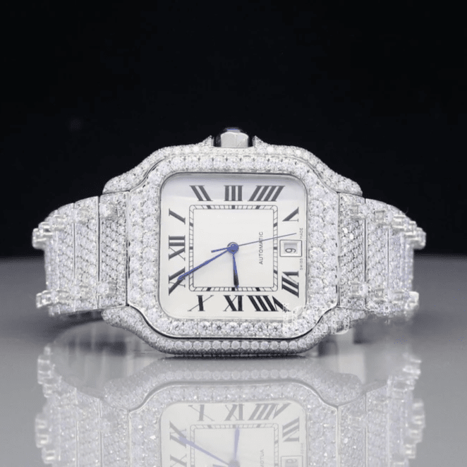 Bold 44mm Men’s Iced Out Watch Featuring White Gold Plating