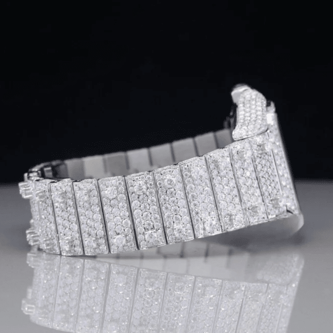 Bold 44mm Men’s Iced Out Watch Featuring White Gold Plating - Image 5