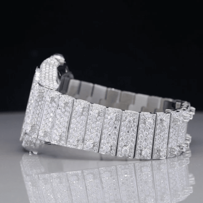 Bold 44mm Men’s Iced Out Watch Featuring White Gold Plating - Image 4