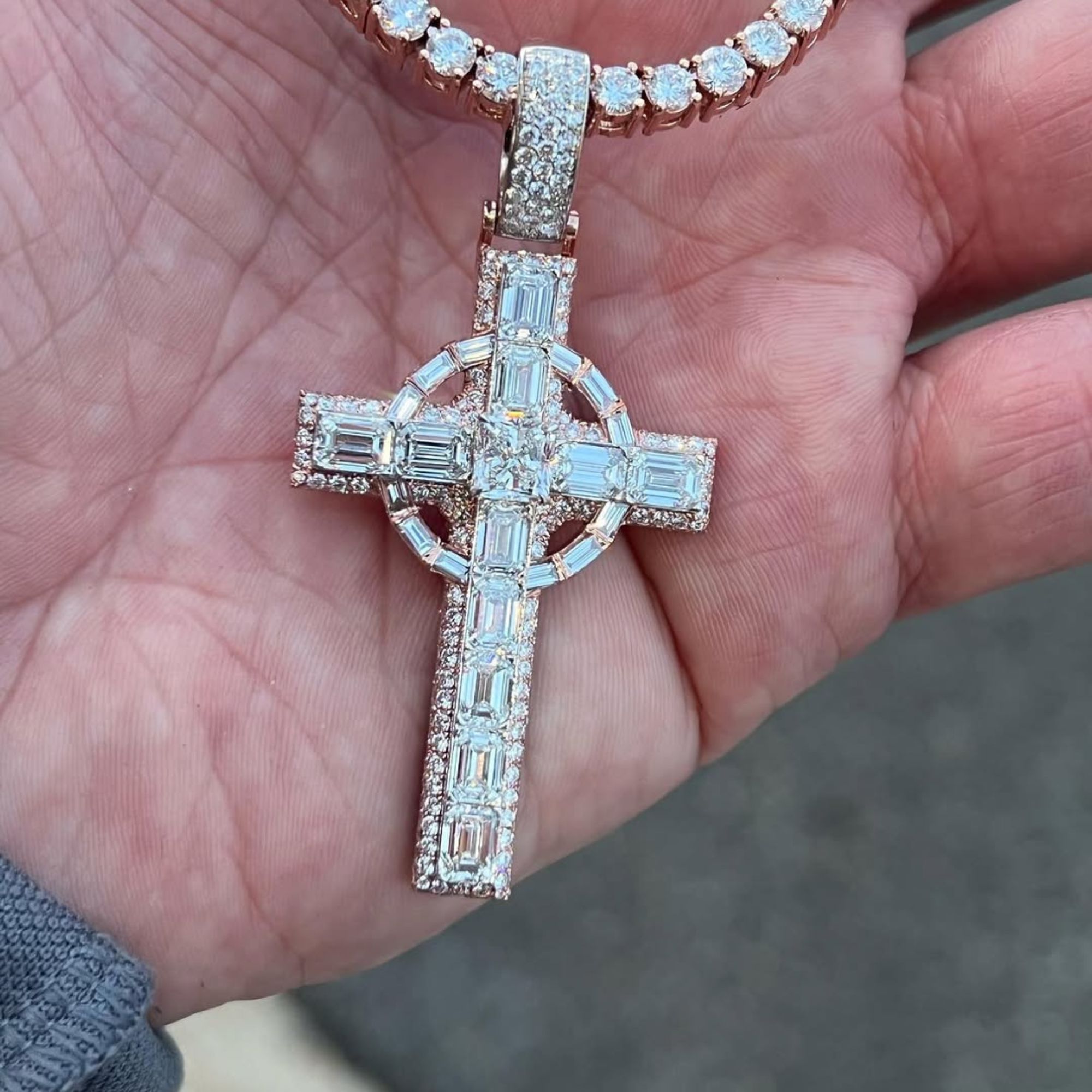 4 mm Tennis Chain with cross pendant diamond cut Cuban link chain