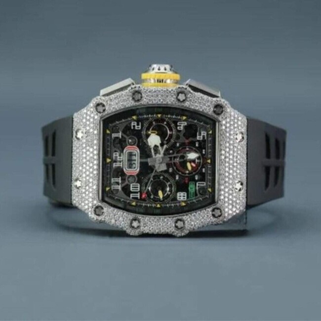 Moissanite Iced Out Chronograph Watch with Silicone Band - Image 4