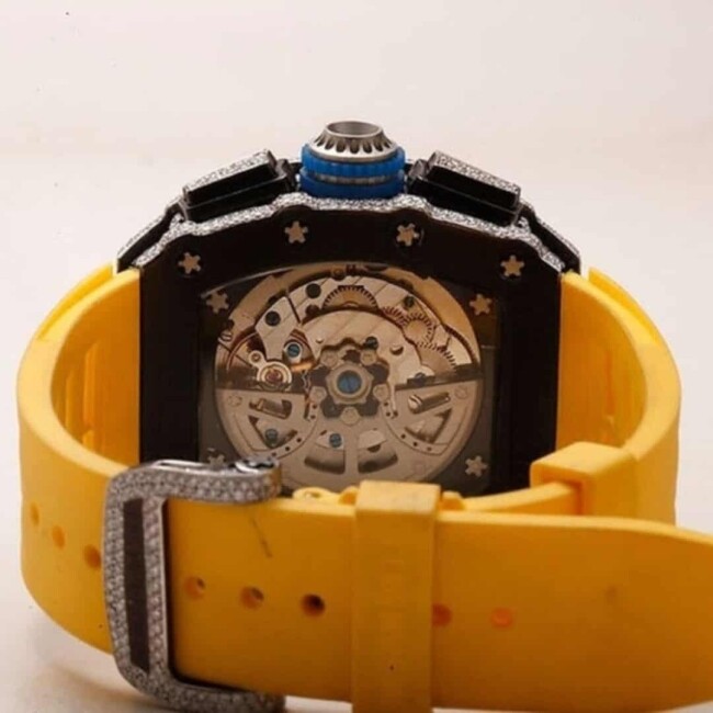 Premium Iced Out Moissanite Watch with Yellow Silicone Band - Image 4