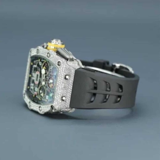 Moissanite Iced Out Chronograph Watch with Silicone Band - Image 3