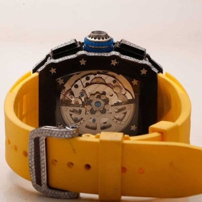 Premium Iced Out Moissanite Watch with Yellow Silicone Band - Image 3