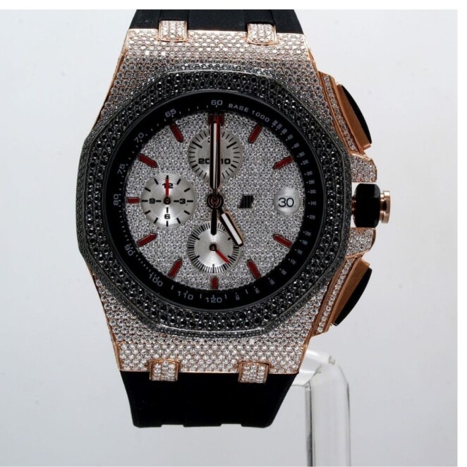 Moissanite Iced Out Watch with Silicone Band