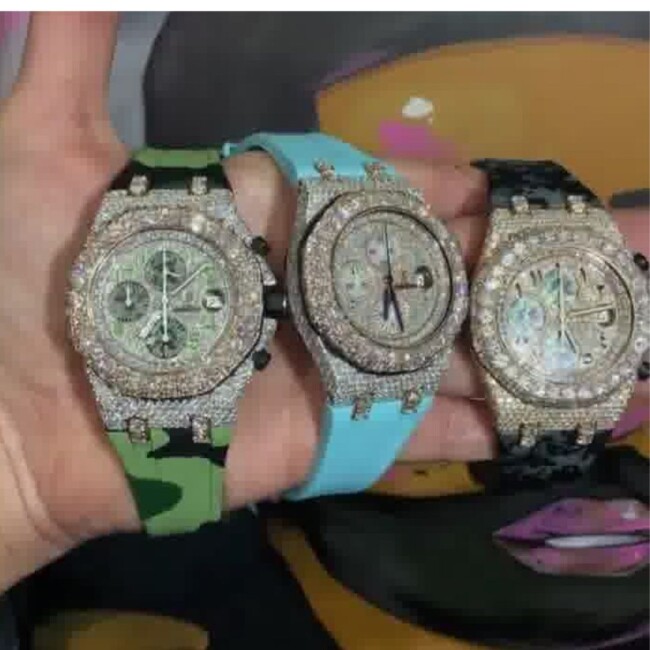 MOISSANITE ICED OUT SILICONE BAND WATCH