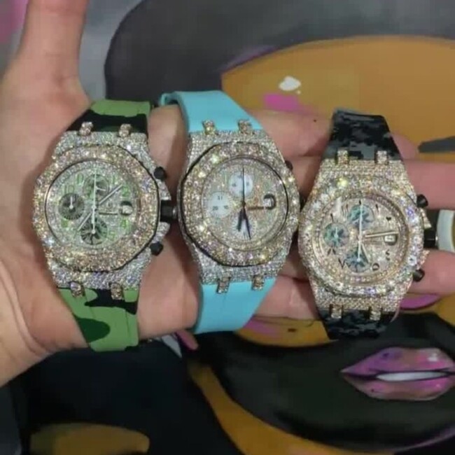 MOISSANITE ICED OUT SILICONE BAND WATCH