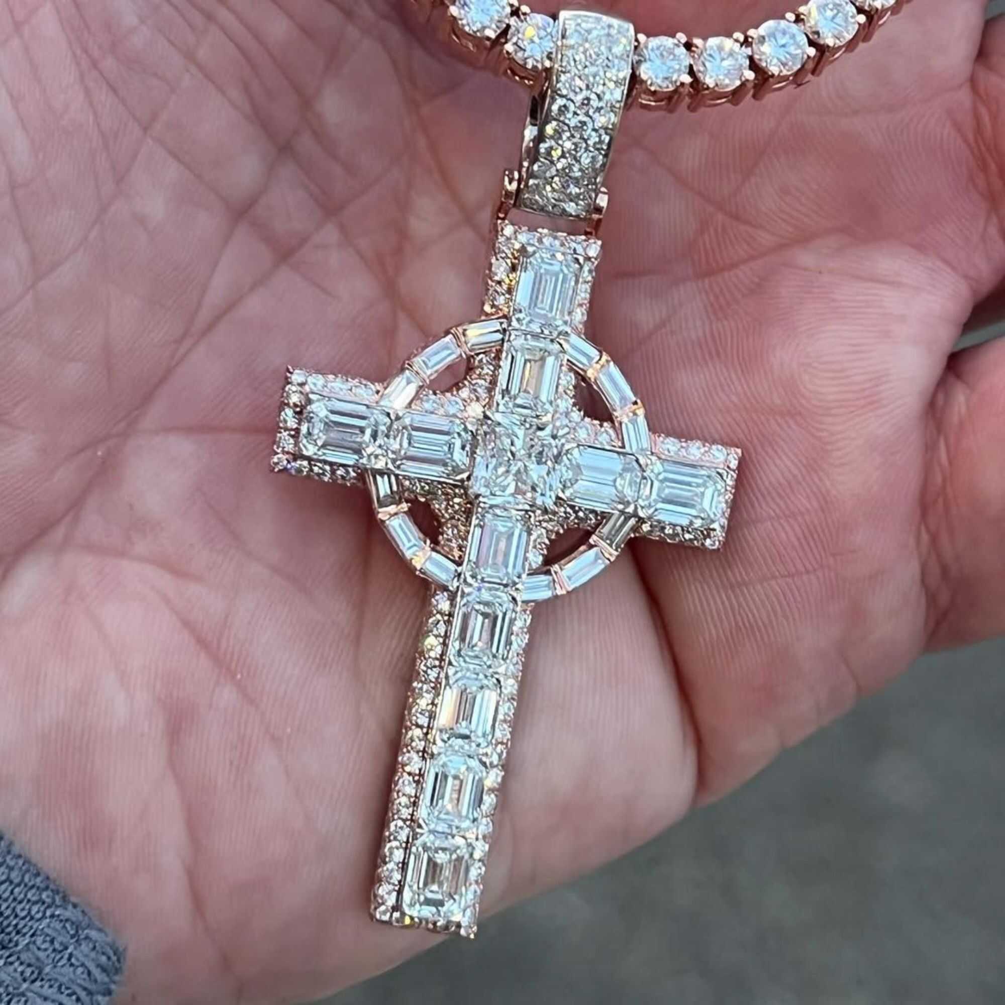 4 mm Iced Out Diamond Tennis Chains With Cross Pendant 1 4 mm Iced Out Diamond Tennis Chains With Cross Pendant