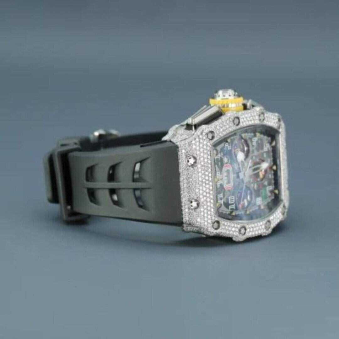 Moissanite Iced Out Chronograph Watch with Silicone Band 5 Moissanite Iced Out Chronograph Watch with Silicone Band - Image 5
