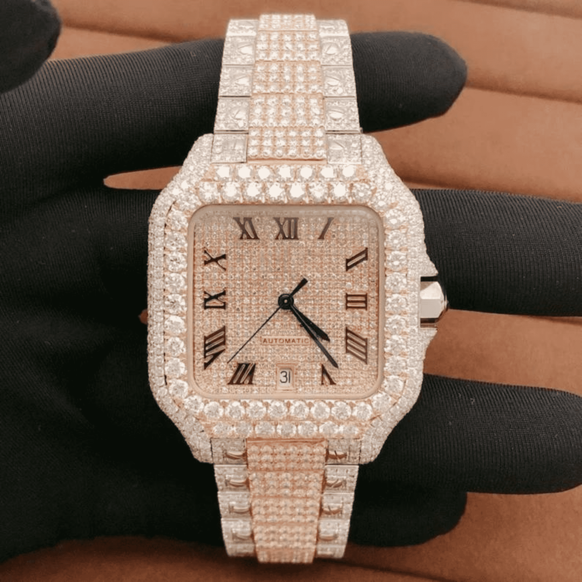 44mm Iced Out Men’s Watch | 14K White Gold Plated 2 Moissanite Diamond Watch Sale