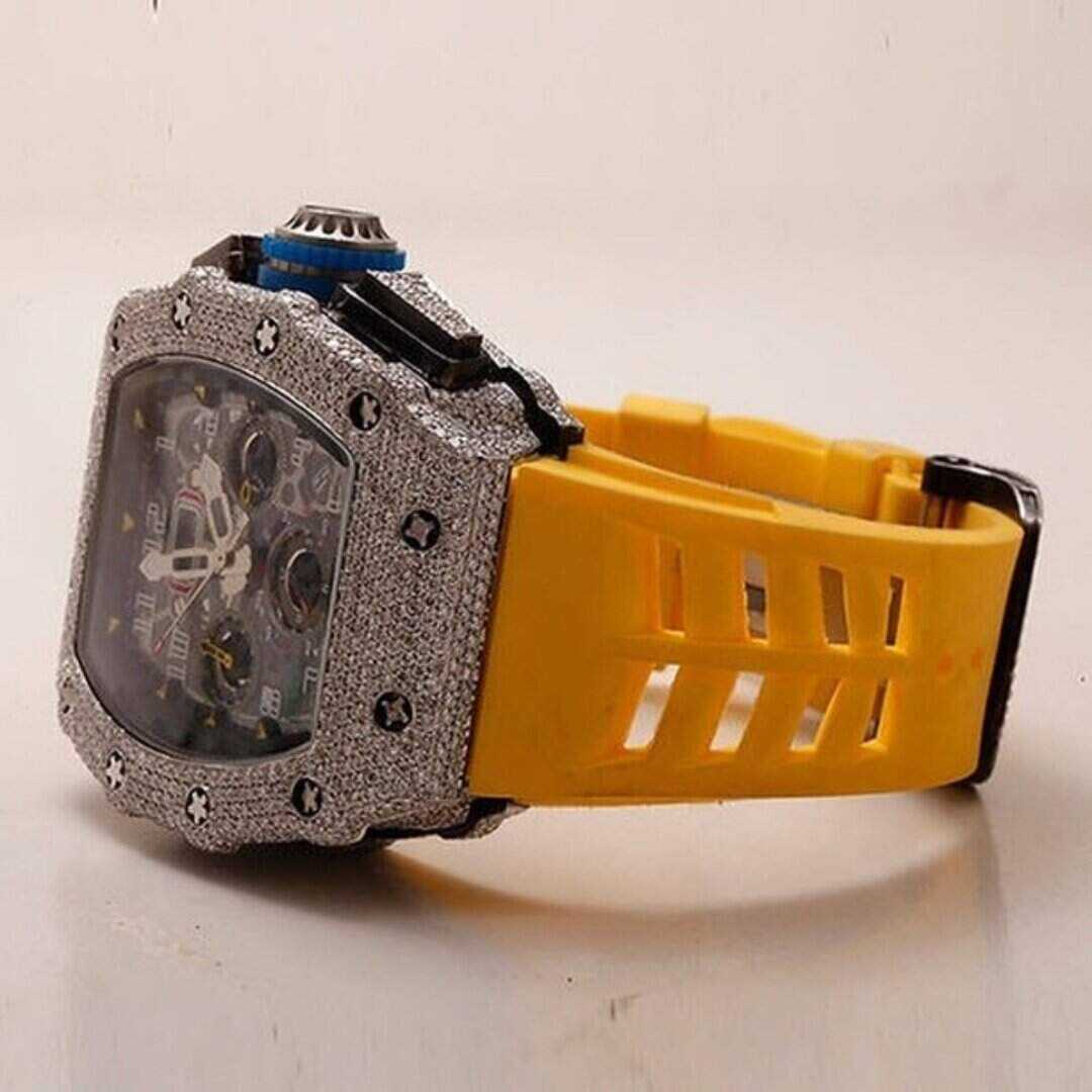 Premium Iced Out Moissanite Watch with Yellow Silicone Band 6 Premium Iced Out Moissanite Watch with Yellow Silicone Band - Image 6