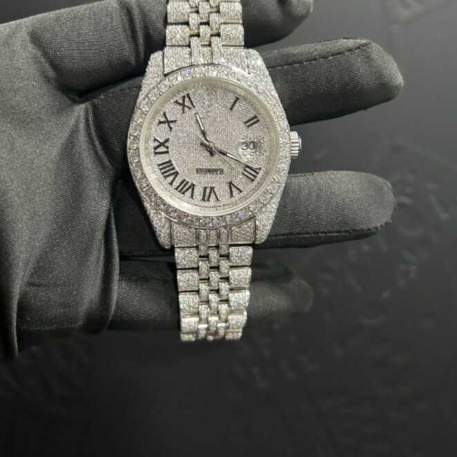 Luxury Moissanite Watches Fully Iced with Sleek Dial