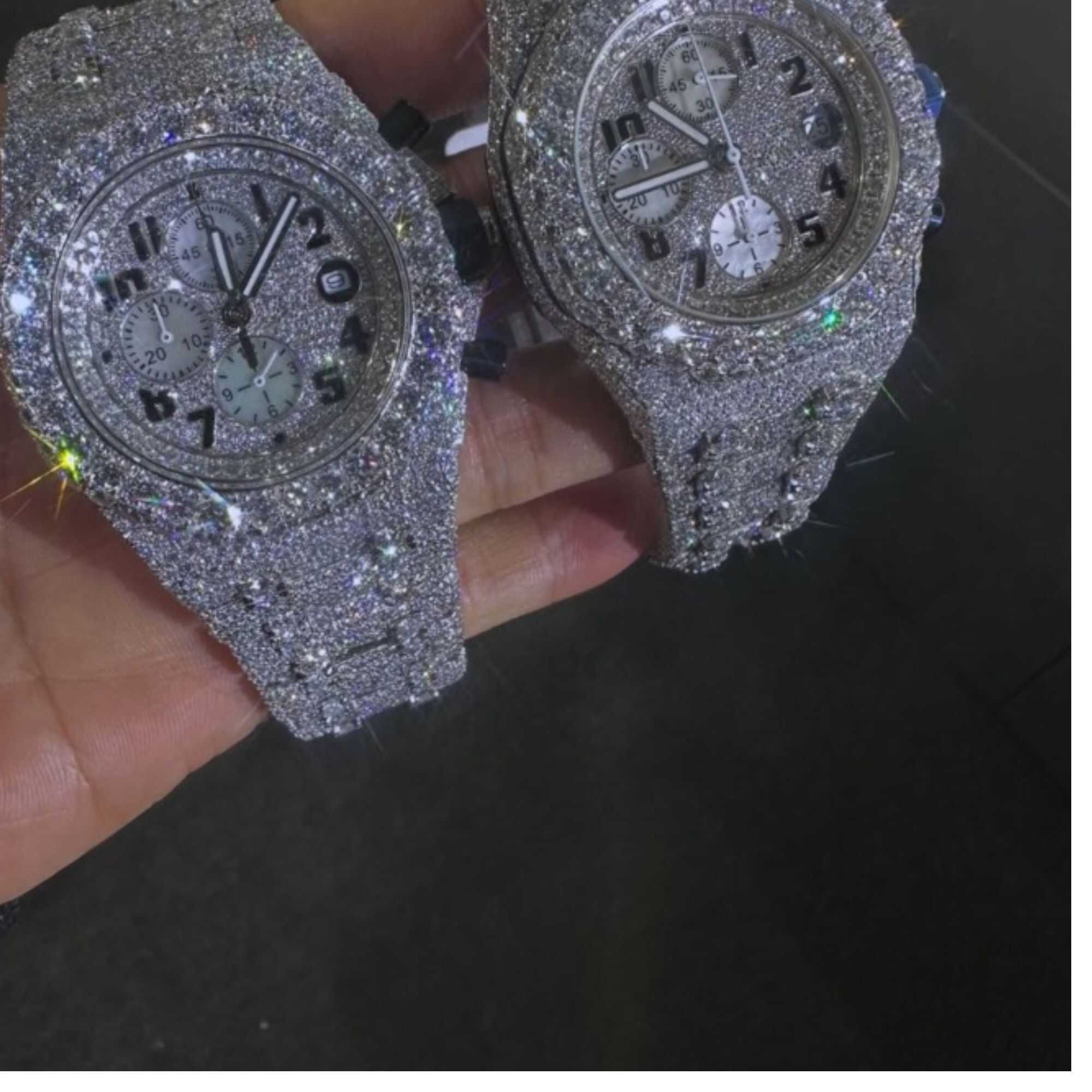 Moissanite Watches Fully Iced Out with Round Dial 1 Moissanite Watches Fully Iced Out with Round Dial