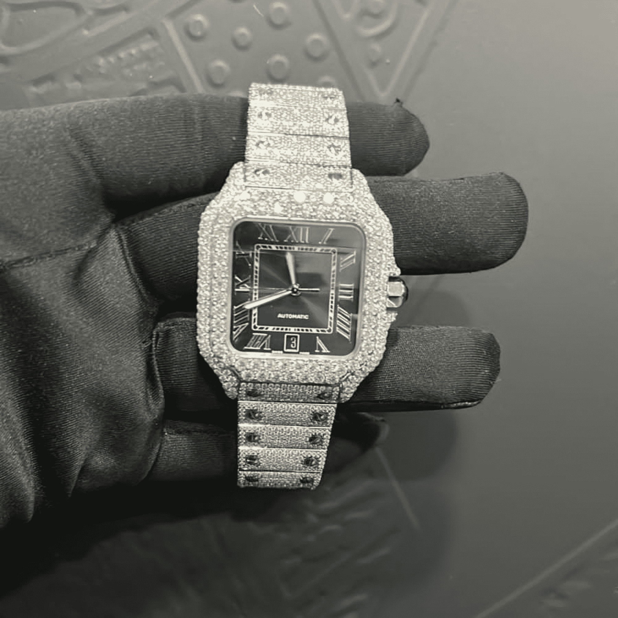 44MM Iced Out Watch 14K White Gold Plated Design 1 44MM Iced Out Watch 14K White Gold Plated Design