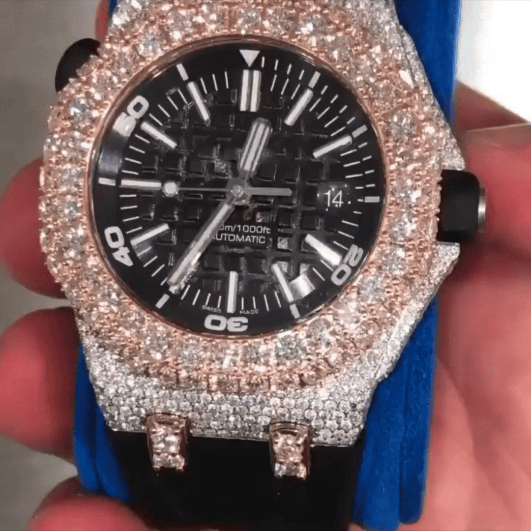 Iced Out Moissanite Watch with Sporty Silicone Band 1 Iced Out Moissanite Watch with Sporty Silicone Band