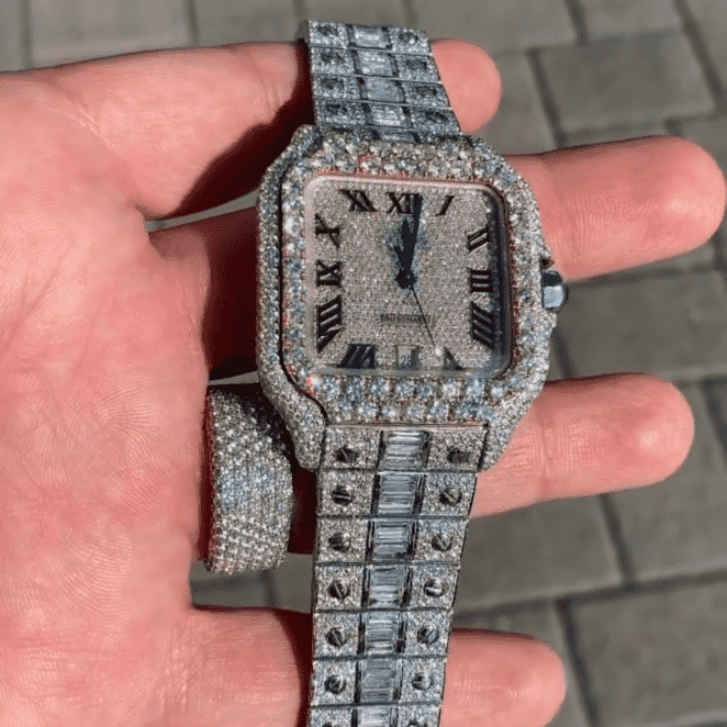 Luxury Moissanite Iced Out Automatic Watch with Diamond Detailing
