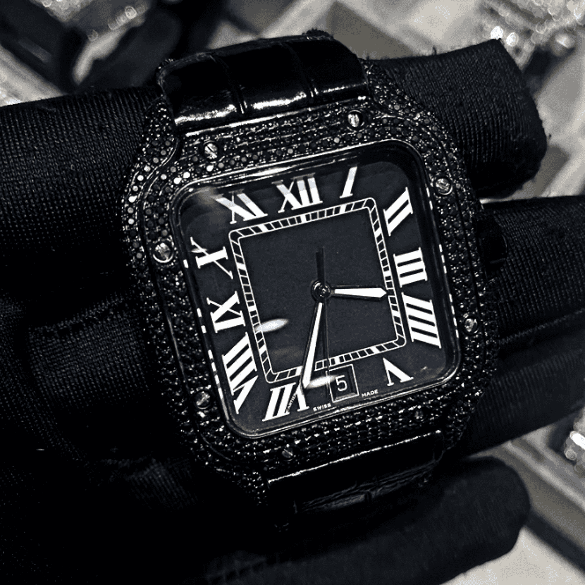 Stylish Moissanite Iced Out Watch Men's Silicone Band 2 Moissanite Cartier Watches