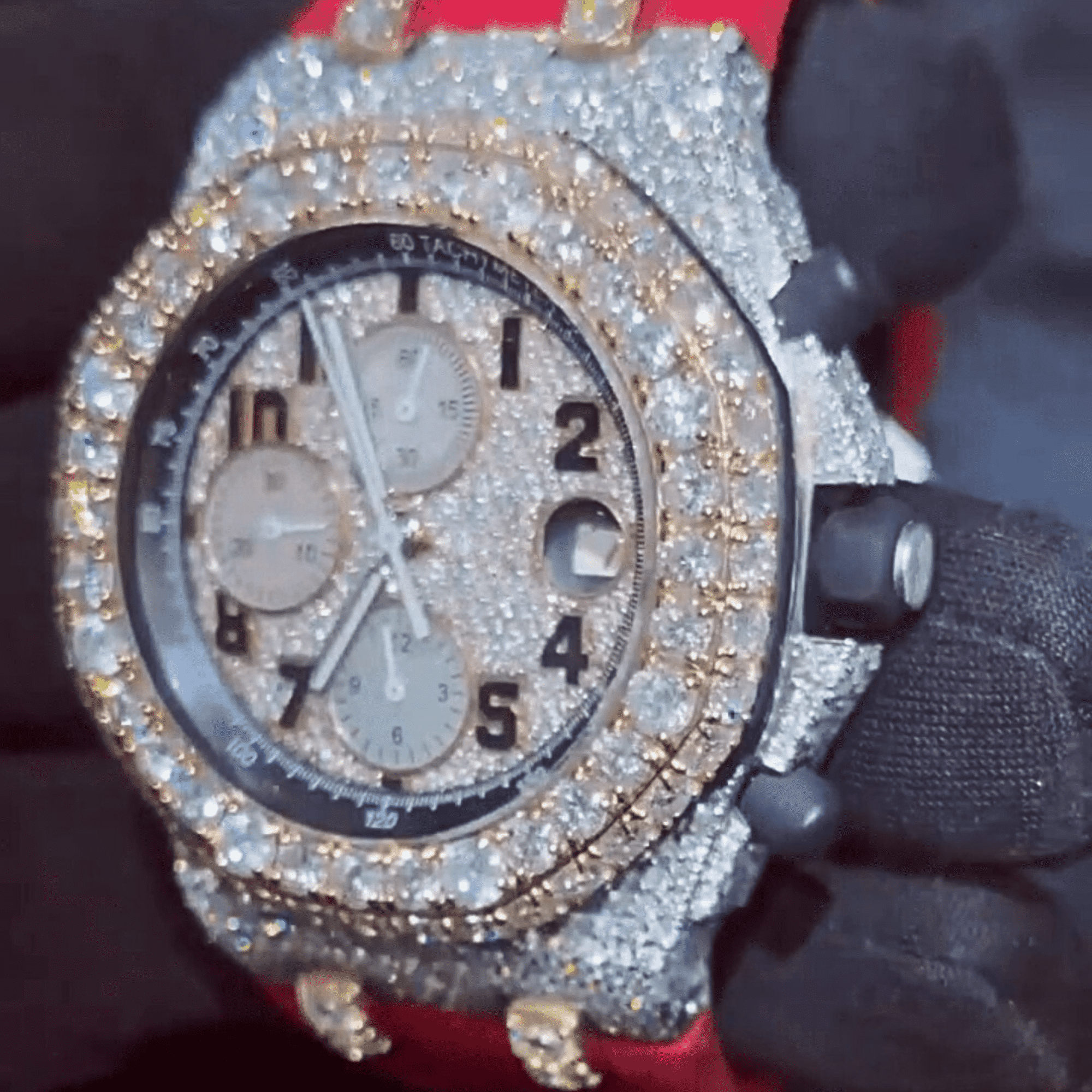 Full Iced Out Moissanite Watch with Soft Silicone Band 1 Full Iced Out Moissanite Watch with Soft Silicone Band