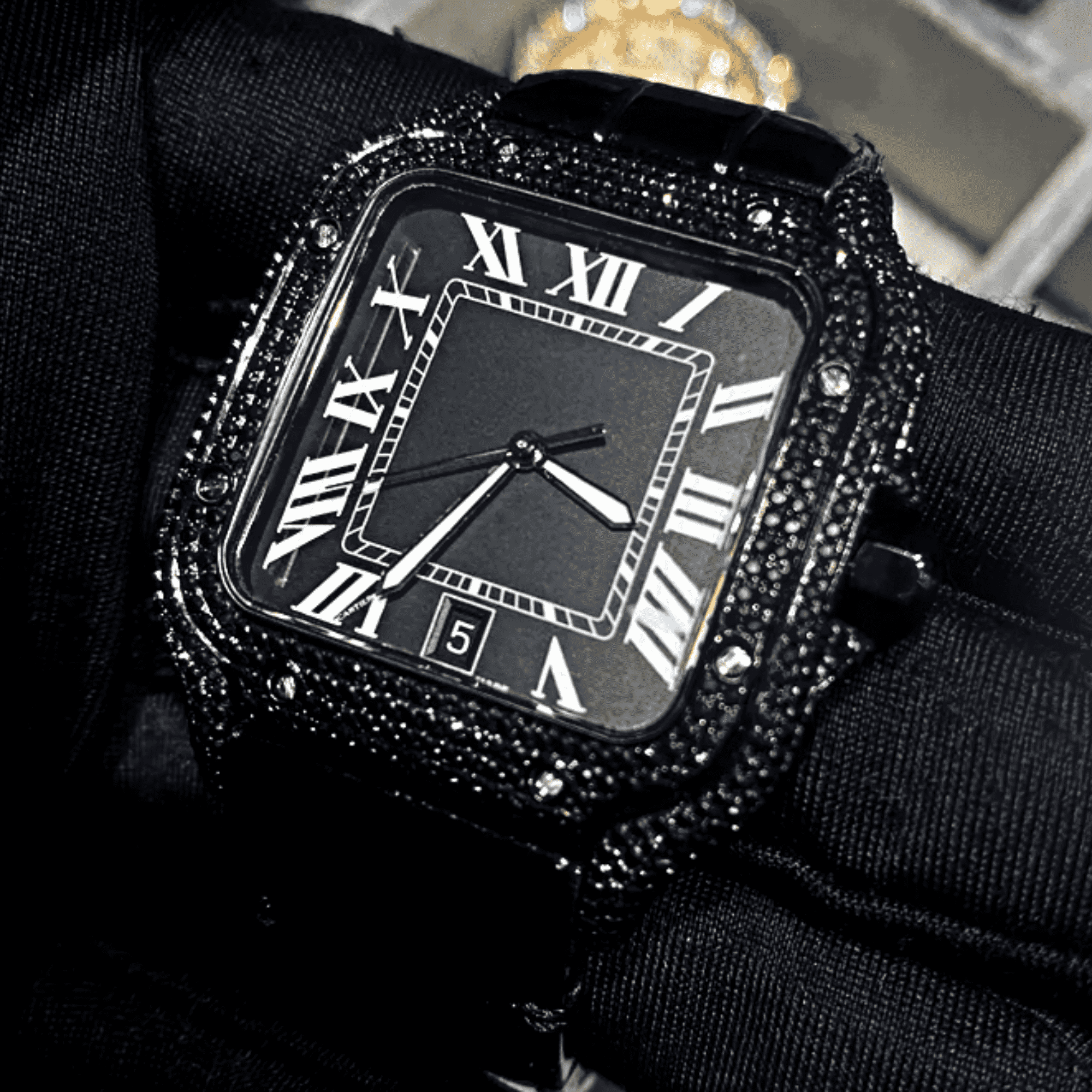 Stylish Moissanite Iced Out Watch Men's Silicone Band 3 Moissanite Cartier Watches