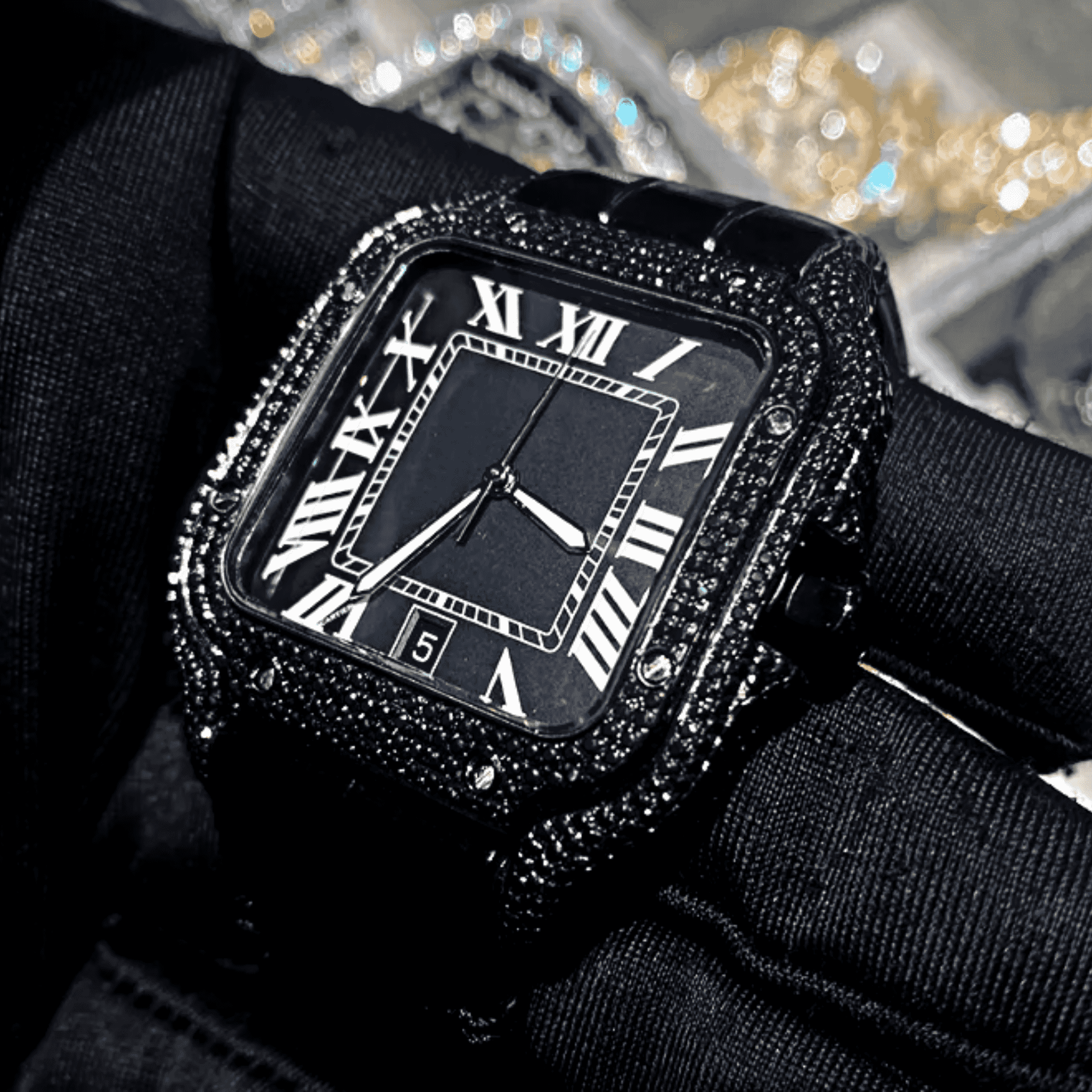 Stylish Moissanite Iced Out Watch Men's Silicone Band 4 Moissanite Cartier Watches