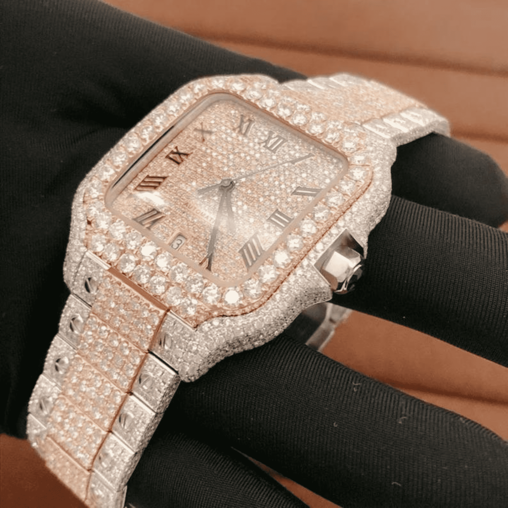44mm Iced Out Men’s Watch | 14K White Gold Plated 3 Moissanite Diamond Watch Sale