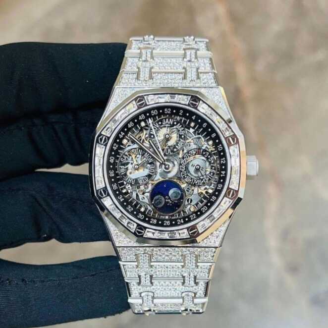 High Gloss Bust Down Iced Out Watches, Moissanite Watches 1 Classic Moissanite Diamond Iced Out Bust Down Automatic Watch
