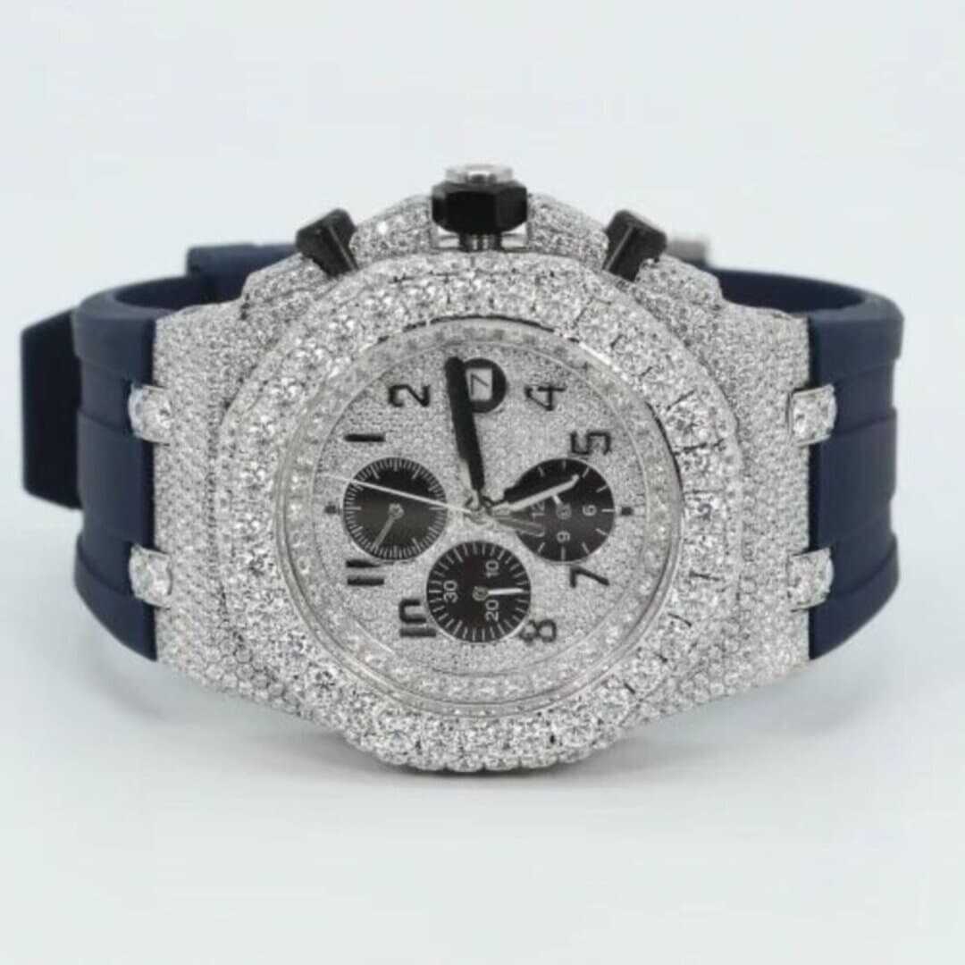 Trendy Iced Out Moissanite Watch with Silicone Band 1 Trendy Iced Out Moissanite Watch with Silicone Band