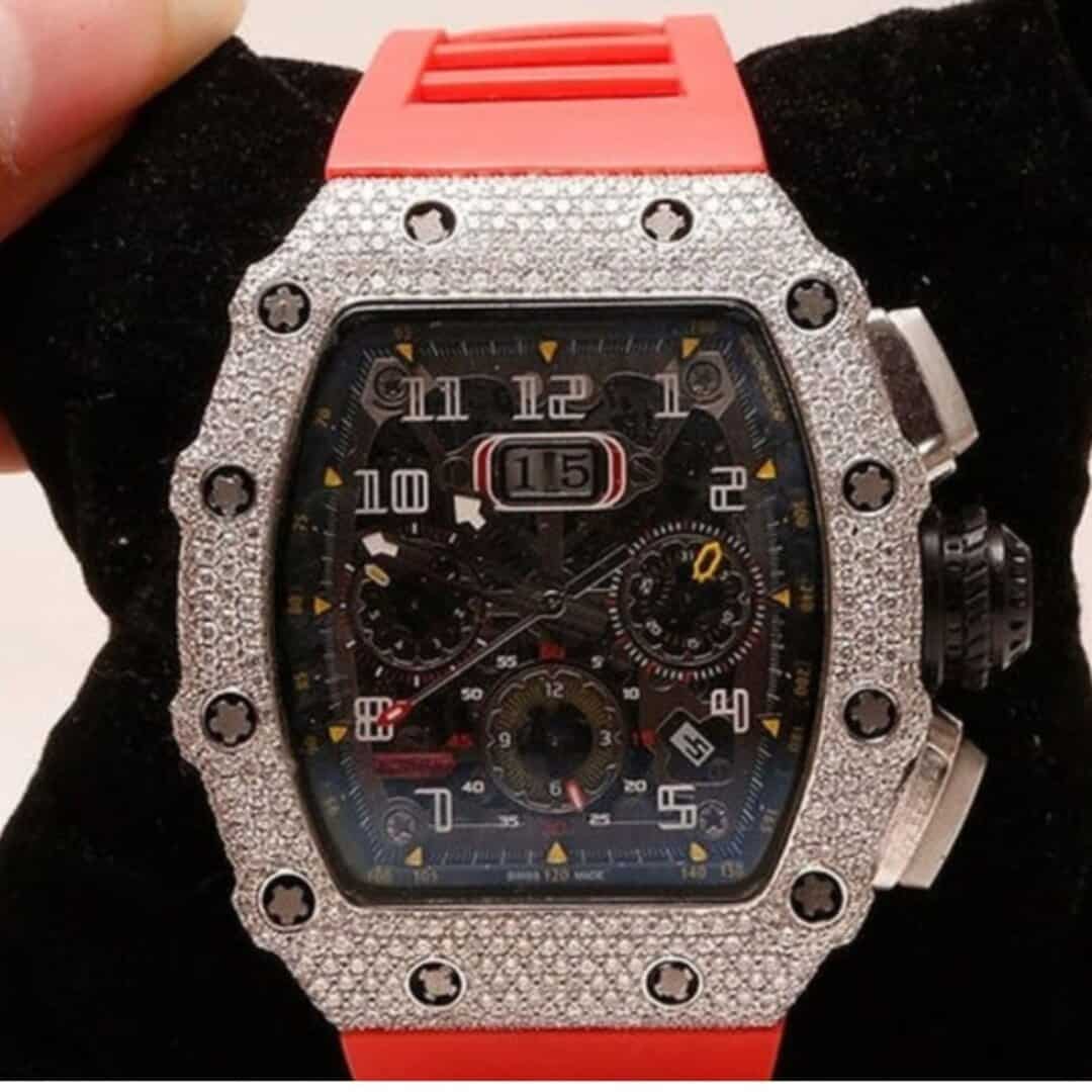 Silicone Strap Moissanite Bust Down Watch for Men 1 Silicone Strap Moissanite Bust Down Watch for Men
