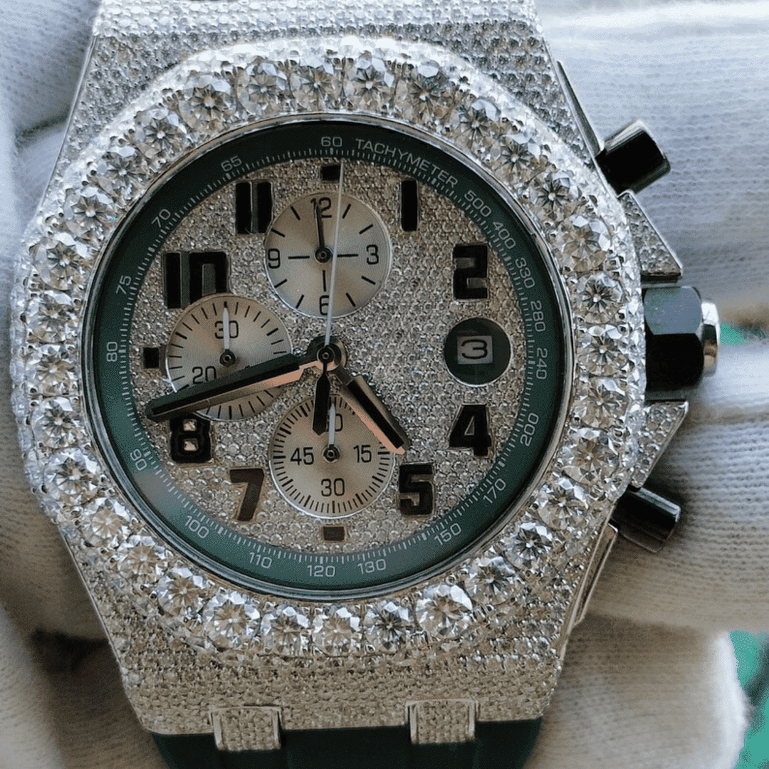 Iced Out Moissanite Watch with Silicone Band 1 Iced Out Moissanite Watch with Silicone Band