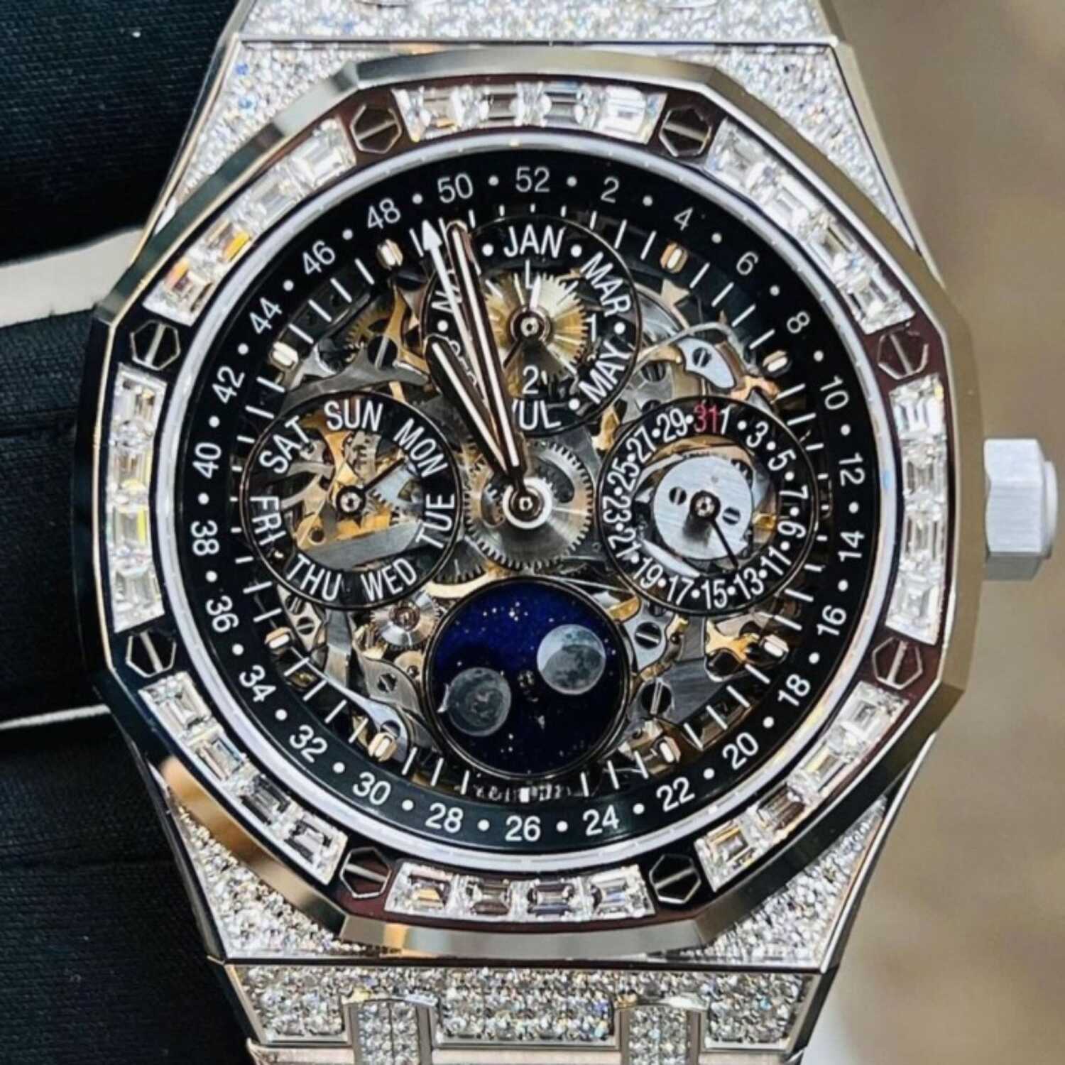 High Gloss Bust Down Iced Out Watches, Moissanite Watches 3 Moissanite Watch Vendor USA