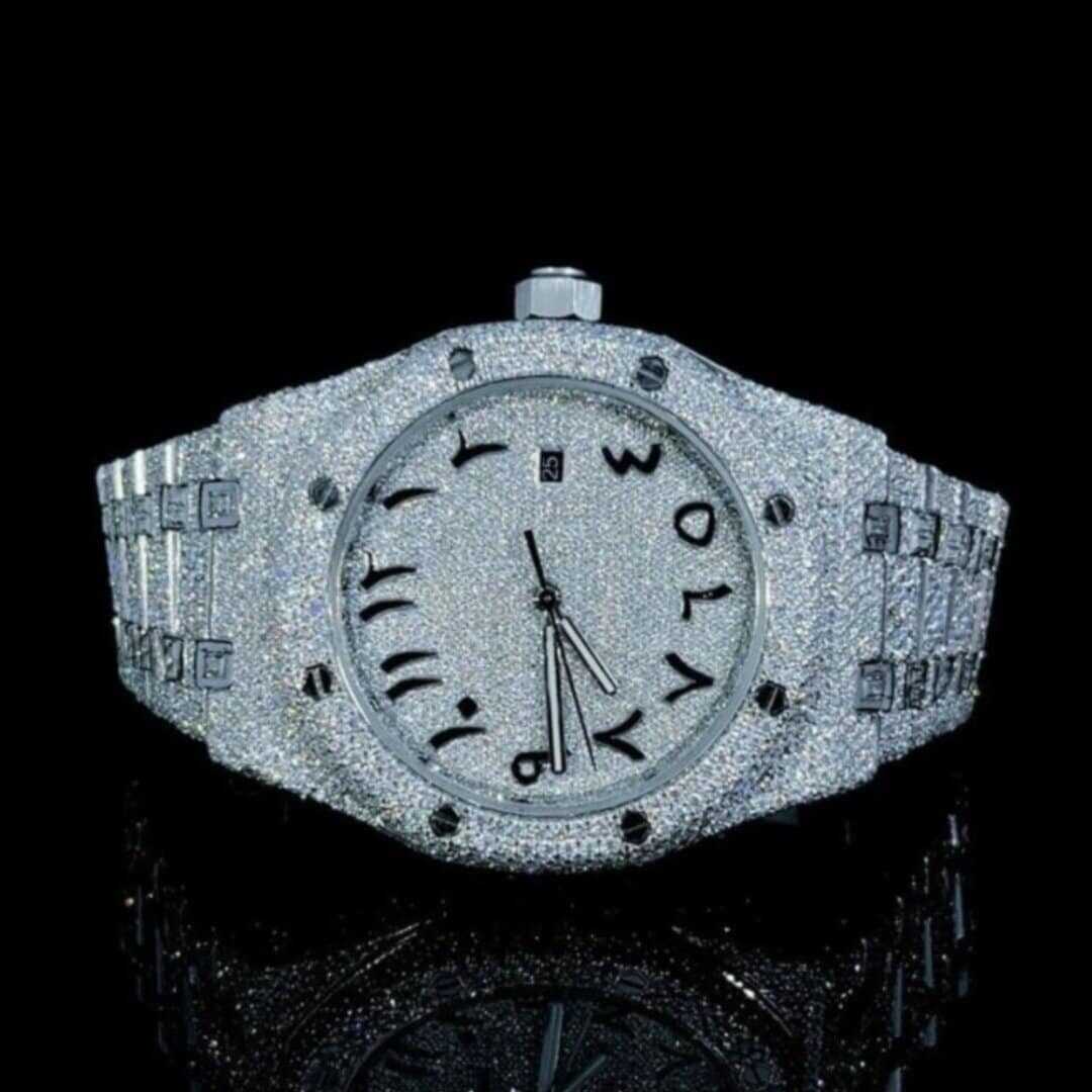 White Gold Plated Bust Down Moissanite Watch 1 White Gold Plated Bust Down Moissanite Watch