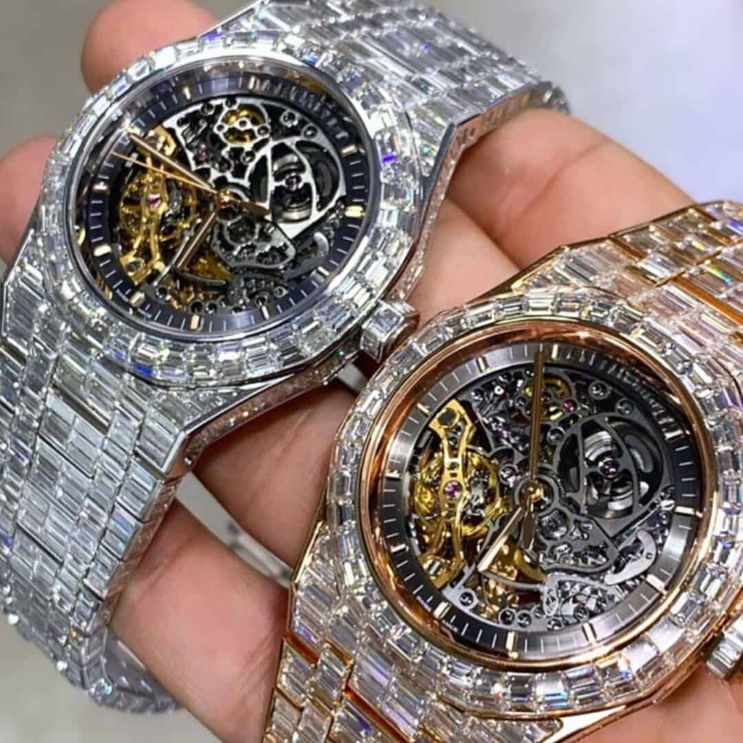 14K White Gold Plated 44MM Men’s Iced Out Watch 1 14K White Gold Plated 44MM Men’s Iced Out Watch