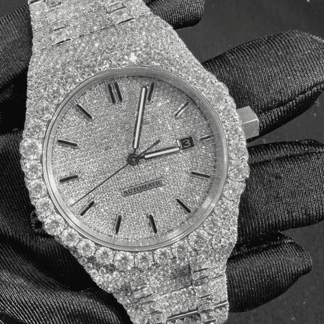 Men’s 44mm Iced Out Watch in 14K White Gold Plating