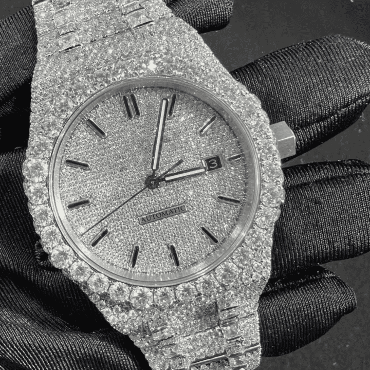 Men’s 44mm Iced Out Watch in 14K White Gold Plating 6 Men’s 44mm Iced Out Watch in 14K White Gold Plating - Image 6