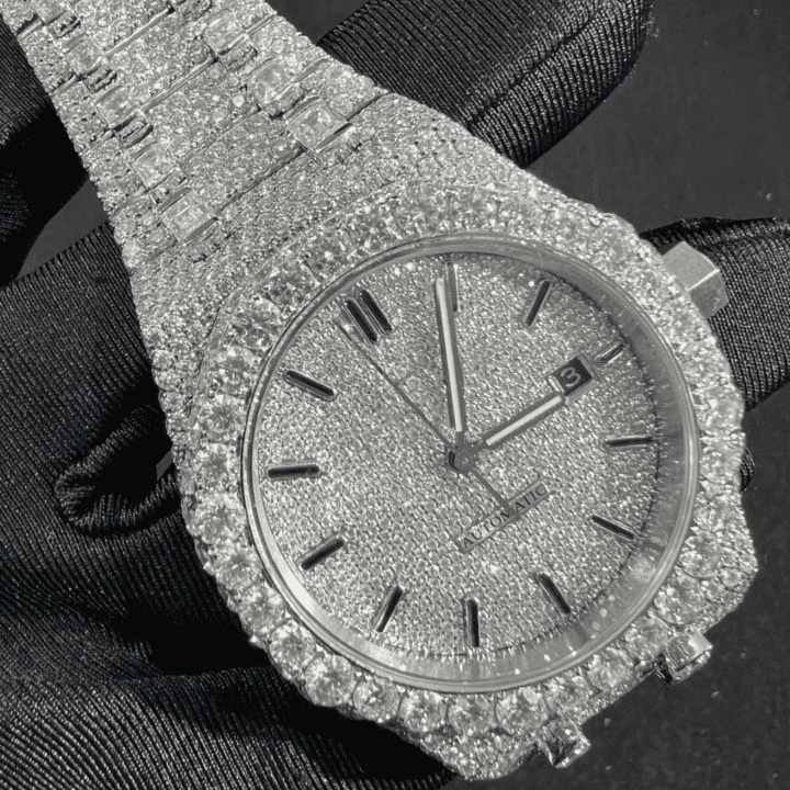 Men’s 44mm Iced Out Watch in 14K White Gold Plating 5 Men’s 44mm Iced Out Watch in 14K White Gold Plating - Image 5