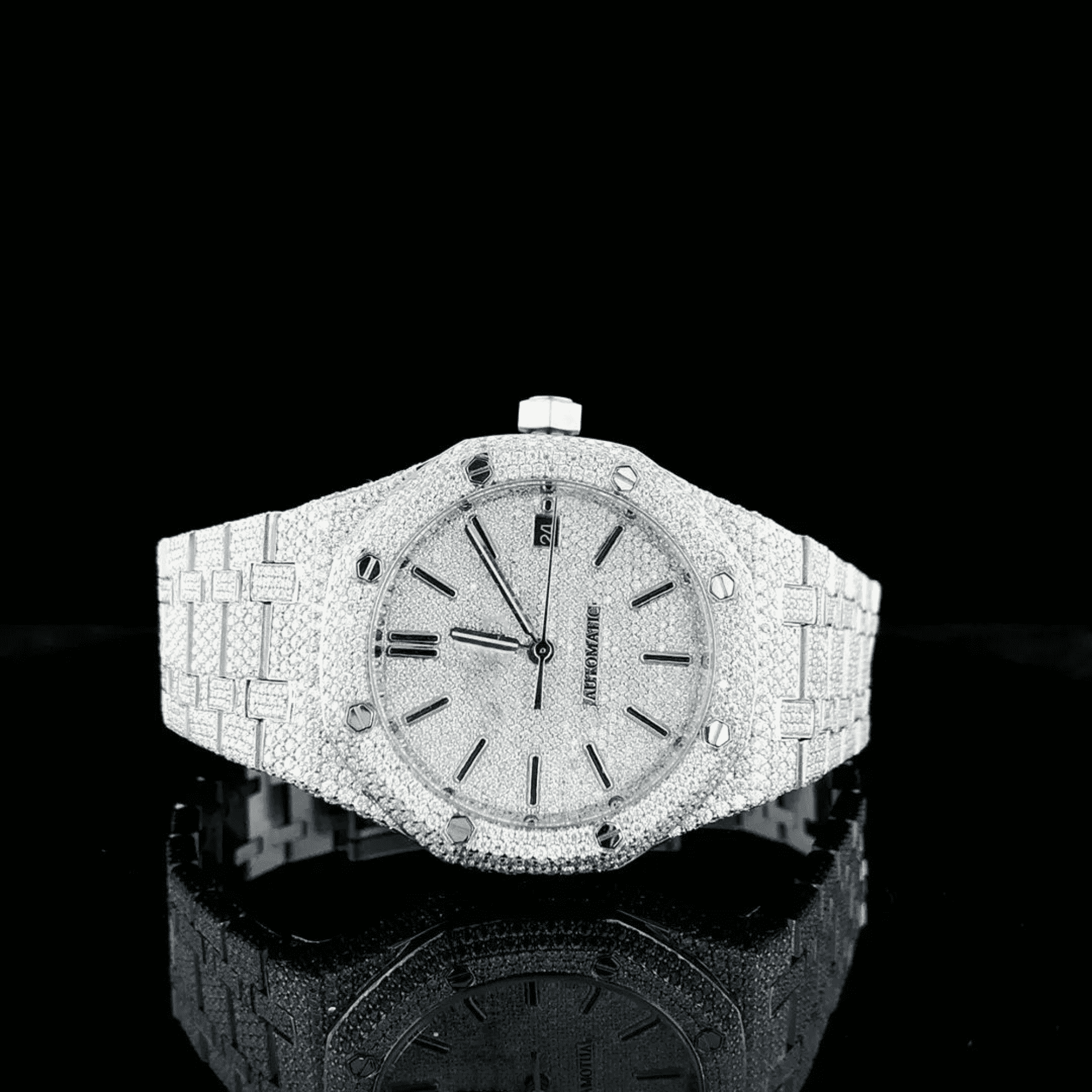 44MM Iced Out Watch Men's 14K White Gold Plated 1 44MM Iced Out Watch Men's 14K White Gold Plated