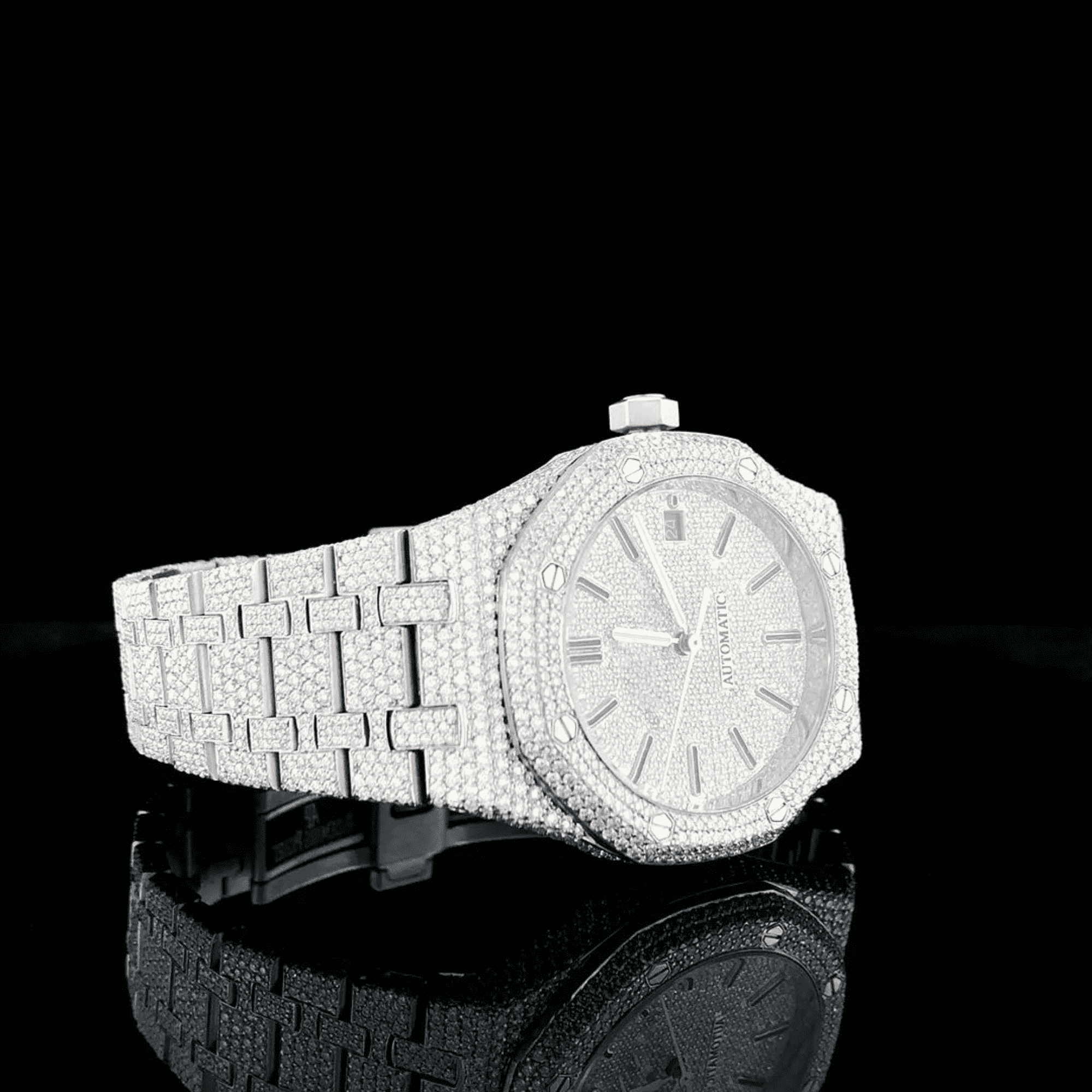 44MM Iced Out Watch Men's 14K White Gold Plated 3 44MM Iced Out Watch Men's 14K White Gold Plated - Image 3