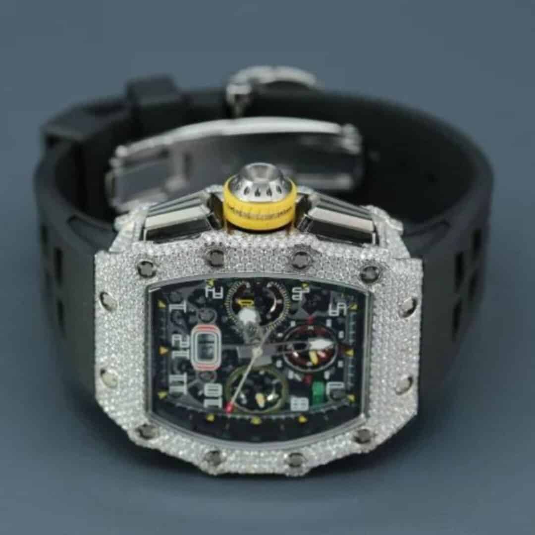 Moissanite Iced Out Chronograph Watch with Silicone Band 2 Moissanite Iced Out Chronograph Watch with Silicone Band - Image 2