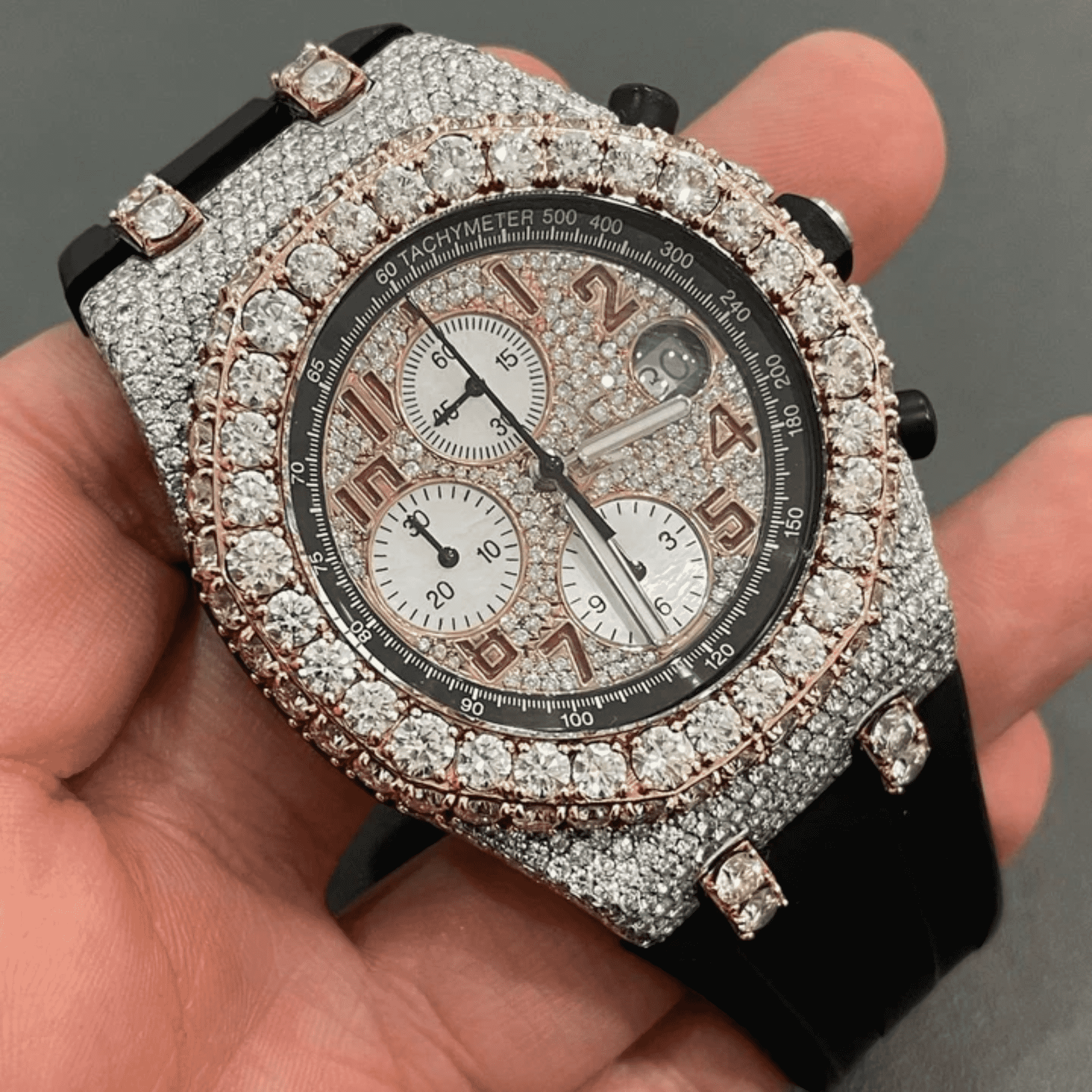 Iced Out Silicone Band Watch with Moissanite Stones 1 Iced Out Silicone Band Watch with Moissanite Stones