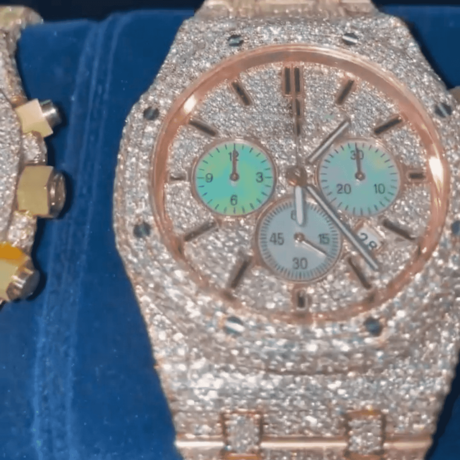 Custom Full Yellow Gold Chronograph Arabic Watch – VVS Moissanite Pastel Sub-Dial Bust Down 4 Custom Full Yellow Gold Chronograph Arabic Watch – VVS Moissanite Pastel Sub-Dial Bust Down - Image 4