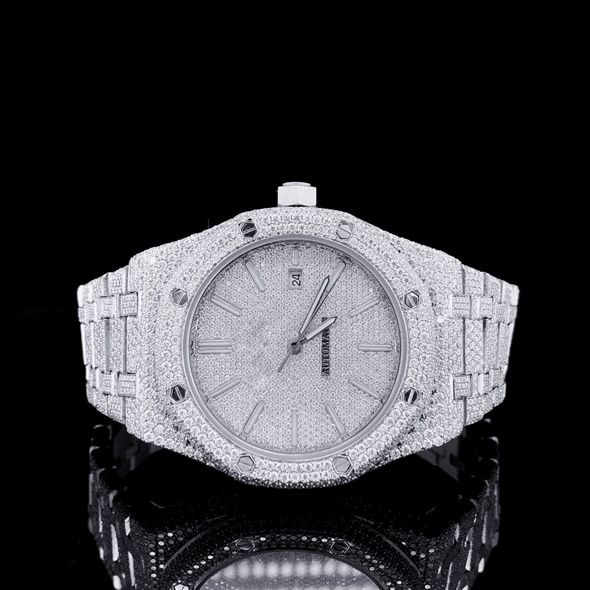 Stainless Steel Bust Down VVS Moissanite Watch for Gift 1 Stainless Steel Bust Down VVS Moissanite Watch for Gift