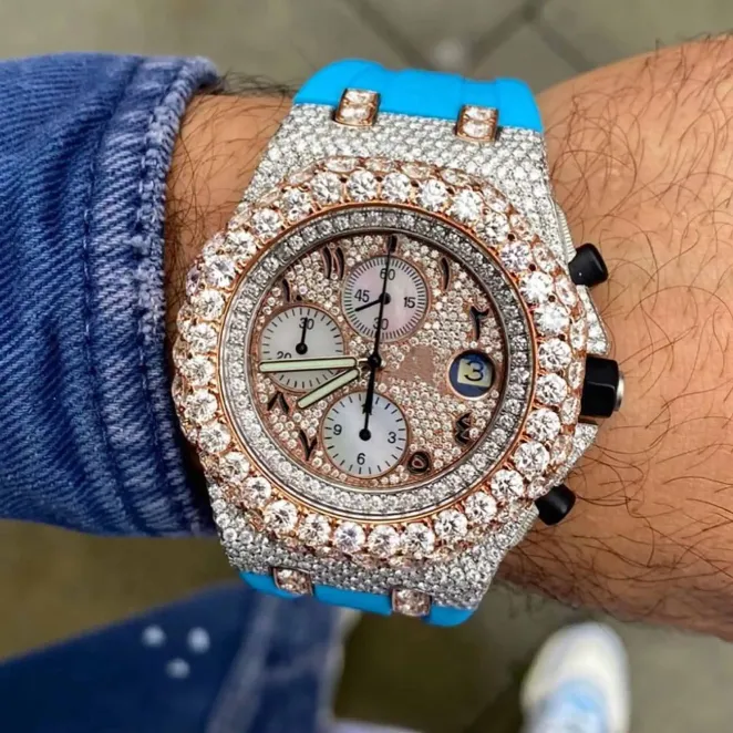 Diamond Moissanite Iced Out Silicone Band Watch