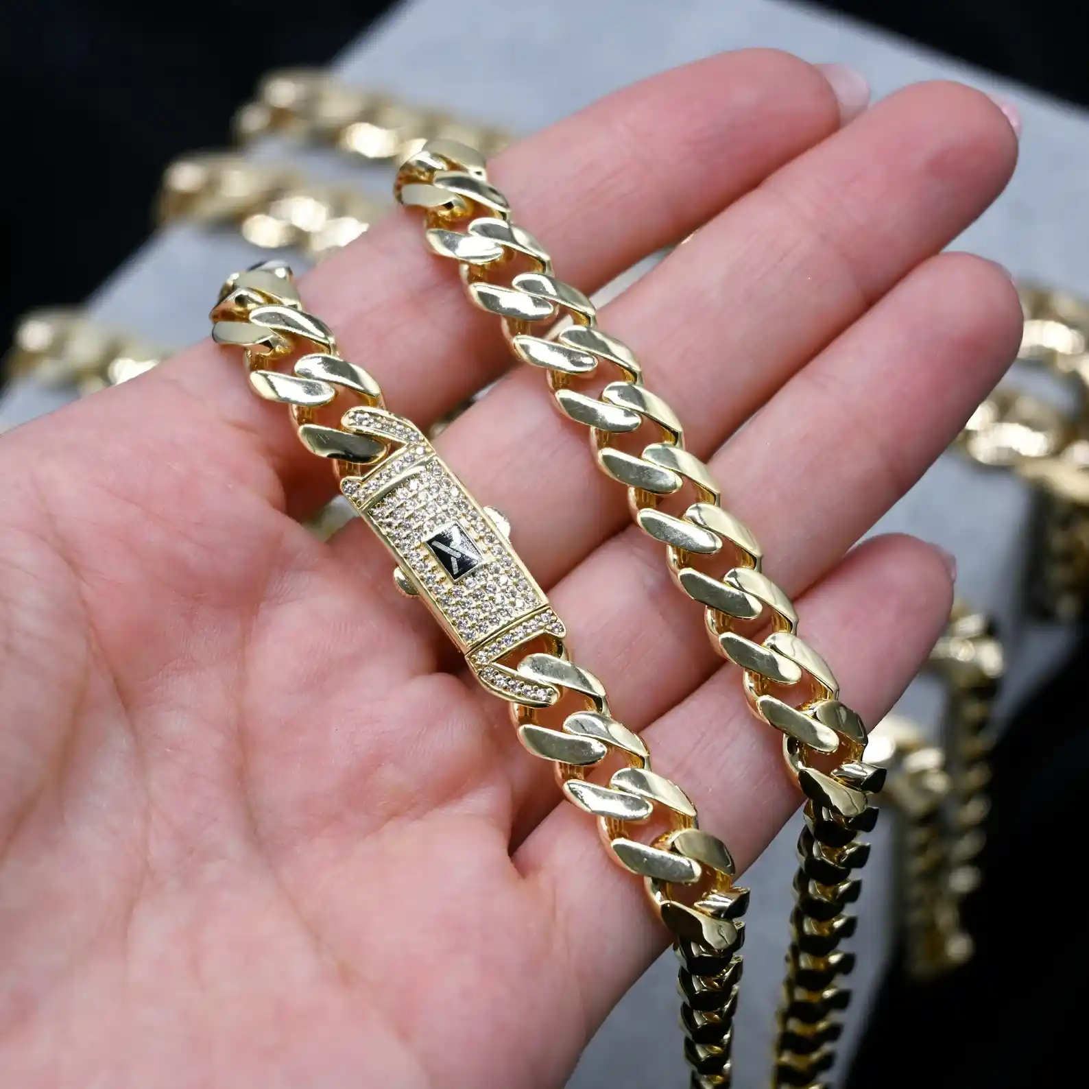 IcedJewelz Solid 10K Gold Miami Cuban Link – Custom Iced Box Lock (9mm - 13mm) 4 10K Gold Miami Cuban Link Chain 3