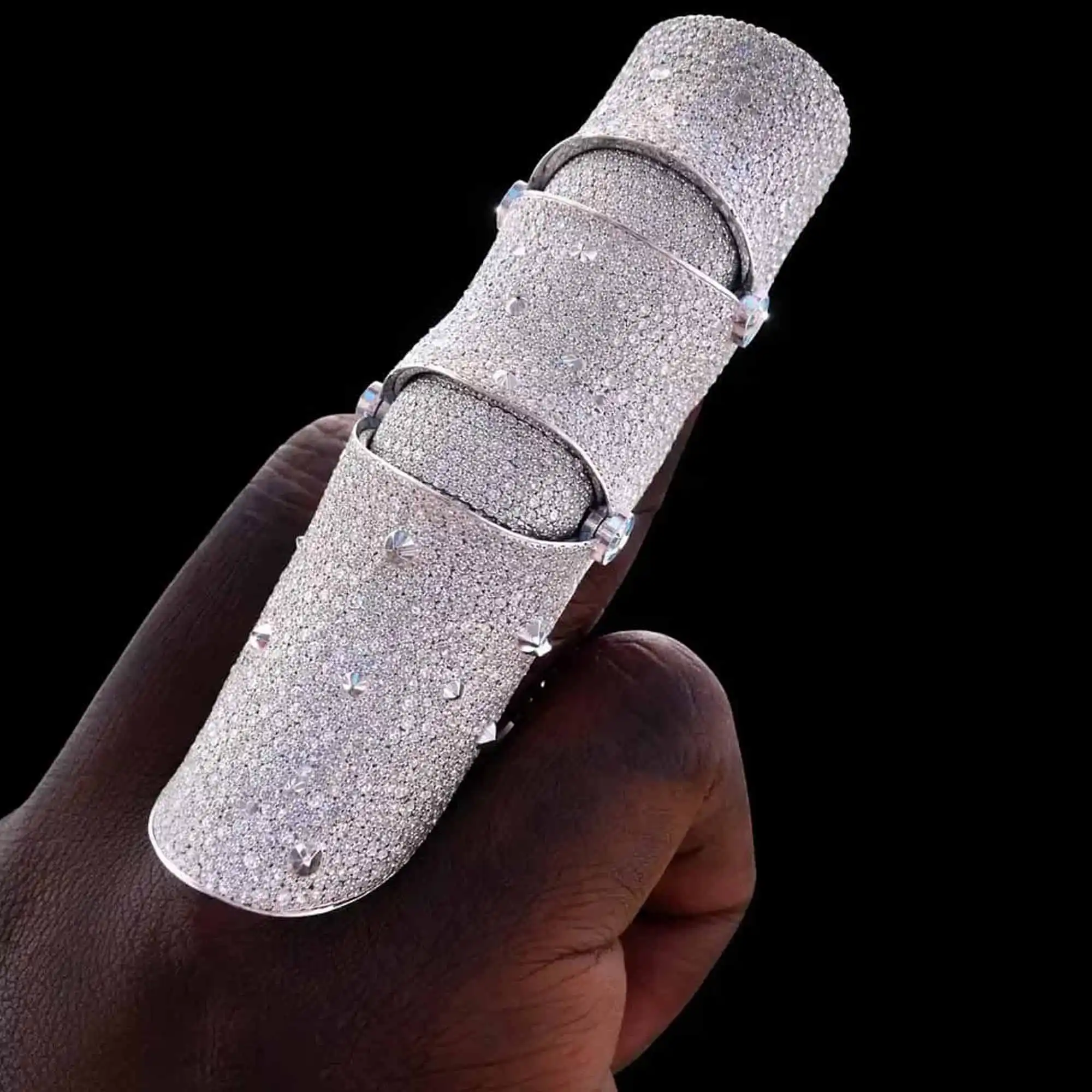 Rick Ross Inspired Full-Finger Articulated Armor Ring | 925 Sterling Silver | VVS1 Moissanite Diamond | Hip Hop Statement Jewelry 1 rick ross one million dollar finger 1