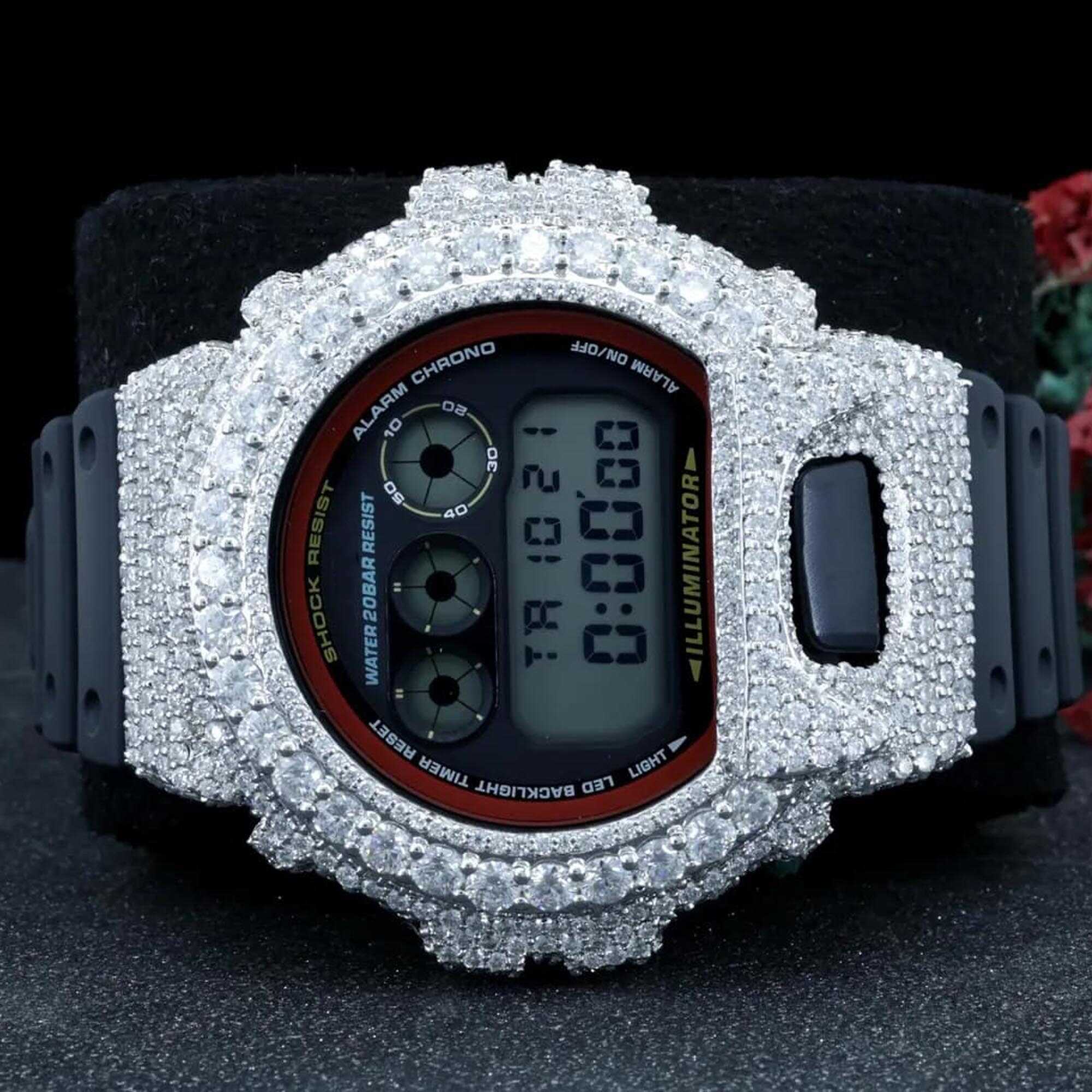 IcedJewelz VVS1 Moissanite Custom Digital Sport Watch – "The Glacier" Edition 1 IcedJewelz VVS1 Moissanite Custom Digital Sport Watch – "The Glacier" Edition