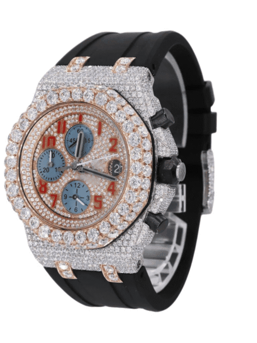 MOISSANITE ICED OUT SILICONE BAND WATCH